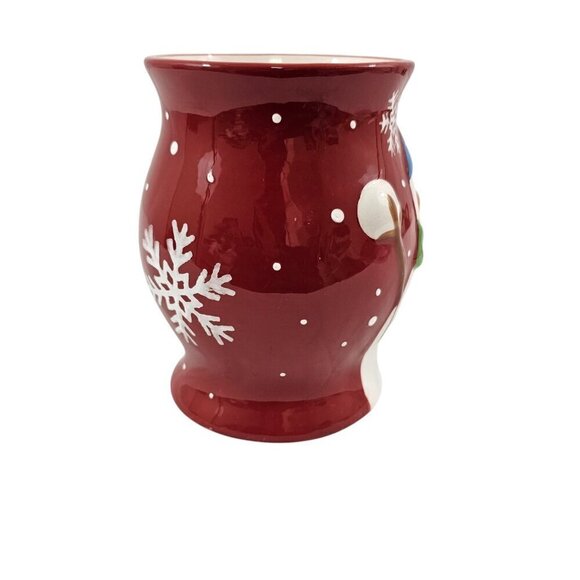 Pier 1 Imports JOLLY HOLIDAY SNOWMAN Large Red 20 Oz Dolomite Christmas Mug Cup - Picture 3 of 16